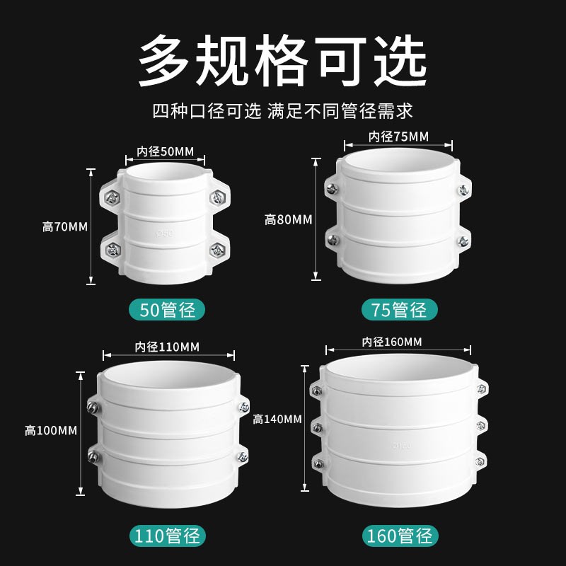 50 75 110 160pvc排水管配件大全抱箍式抢修直通哈夫节下水道直接 - 图2