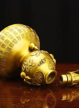 黄铜万福葫芦铜葫芦摆件万福葫芦客厅办公室家居吉祥装饰品带盖