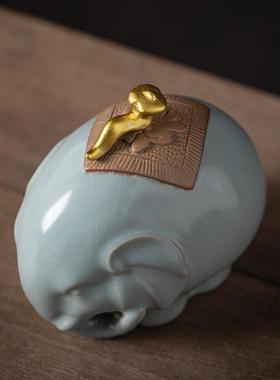 陶瓷小象摆件一对招财镇宅大象吉祥物客厅酒柜办公桌面轻奢装饰品