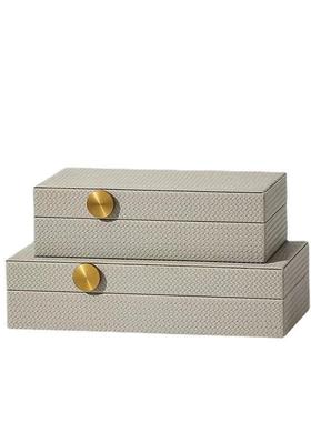 现代简约新中式皮质编织纹首饰盒摆件样板间卧室客厅收纳盒装饰品