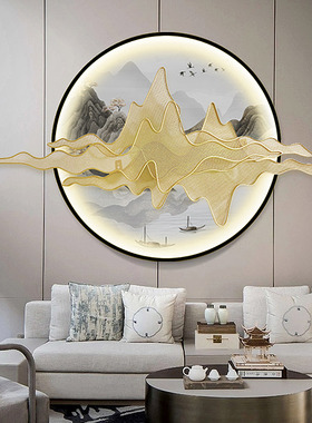 创意铁艺装饰挂件新中式装饰画客厅发光画轻奢立体金山玄关壁挂画