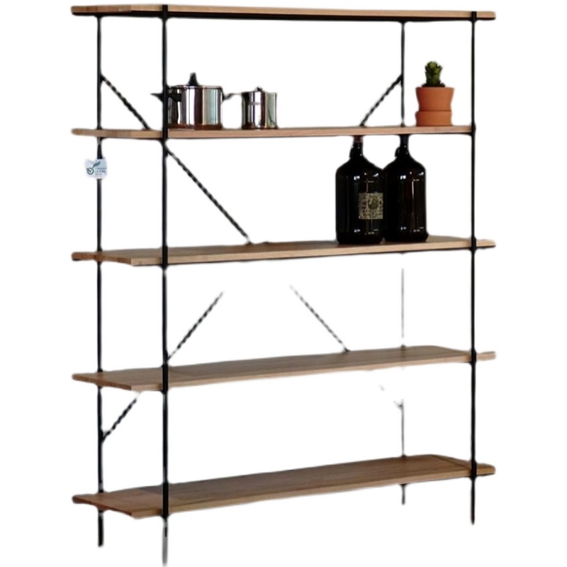 Retro solid wood storage rack multi-layer bookcase industrial style bookshelf floor-standing storage storage rack iron display rack simple