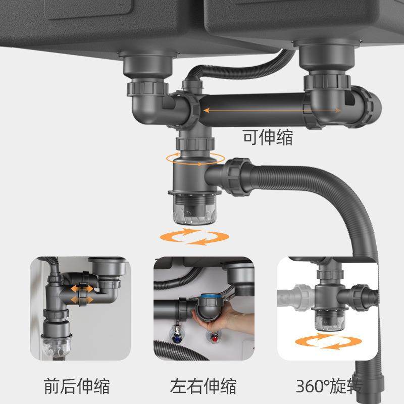 洗碗池水槽厨房洗菜盆下水管配件排水管道三通防臭全套装双槽通用,淘宝优惠券,粉丝福利购,淘宝优惠卷