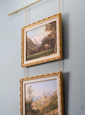 挂画器轨道法式复古装饰画油画别墅画展吊挂链条黄铜杆挂画绳