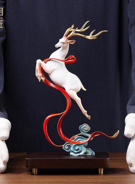 大明铜匠吉鹿相伴铜鹿摆件招财客厅办公室装饰品乔迁新居开 业礼