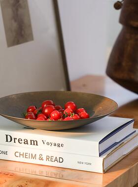 形上中古风实木器花瓶侘寂风客厅桌面仿古铜水果盘装饰品挂画摆件