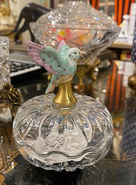 凤凰美居法式精美水晶玻璃镶铜多功能盖盒茶几装饰摆件工艺品礼物