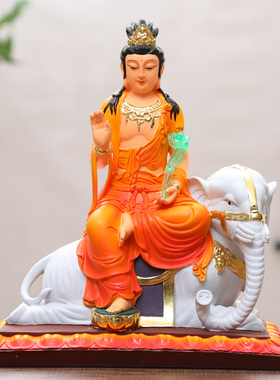 文殊普贤菩萨佛像 摆件华严三圣 彩绘文殊佛像 家用普贤神像