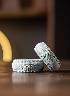 中式麒麟兽首小石鼓茶宠摆件创意小底座盖置杯垫客厅茶桌装饰造景