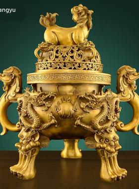 黄铜香炉家用供奉纯熏香铜炉供佛拜神烧香插香关公财神香炉摆设