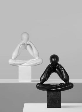 现代简约黑白轻奢售楼部酒店玄关电视柜树脂装饰品抽象人物摆件