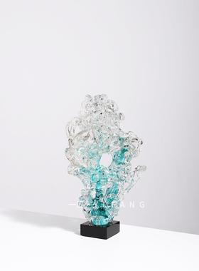 一匚 现代简约琉璃湖水蓝太湖石摆件 样板间售楼处办公室书房饰品