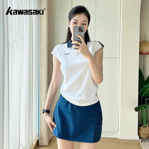 kawasaki/川崎羽毛球服女新款专业运动polo衫休闲显瘦小飞袖T恤 - 图1