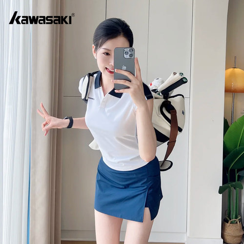 kawasaki/川崎羽毛球服女新款专业运动polo衫休闲显瘦小飞袖T恤 - 图0