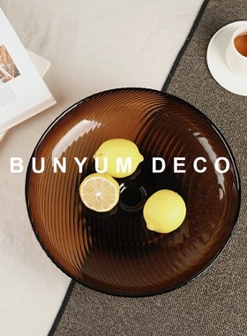 本与现代简d约玻璃高脚水果盘轻奢摆件样板间书房客厅茶几家居托