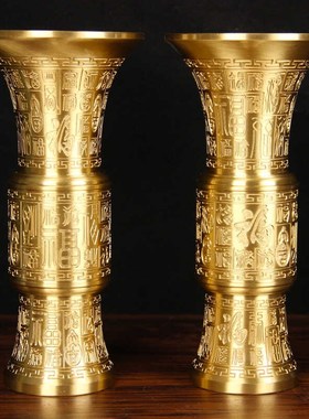 纯黄铜百福香桶摆件大号仿古花瓶工艺品家居办公U室客厅装饰摆设