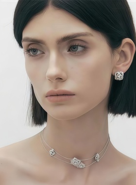 新款高级玫瑰花拼接锁骨链