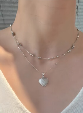 新款复古未来感拉丝爱心吊坠项链