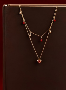 新年圣诞红色珐琅爱心项链女款