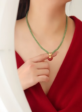 元宝蛇珍珠项链吊坠红色复古