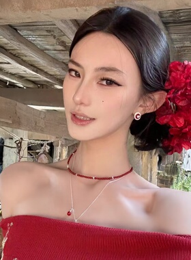 蝴蝶红玛瑙串珠显白锁骨链