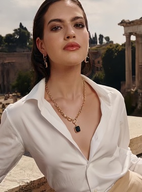 复古时尚黑色方块熔岩项链