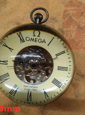 纯铜老式上发条玻璃水晶球机械座表直径506080100mm罗马字盘道具