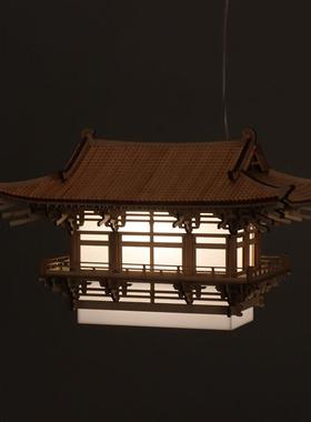 新中式吊灯设计师茶室售楼部酒店大堂吊灯徽派古建筑木艺房子灯具