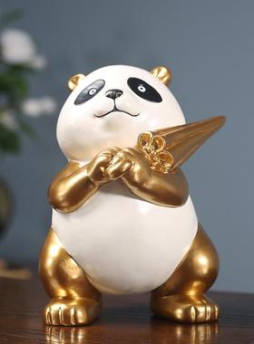 现代风格轻奢创意熊猫摆件可爱孩子礼物房间装饰玄关办公桌装饰品