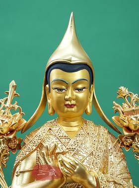 藏传纯铜全鎏金宗喀巴大师佛像7寸22cm家用供奉佛堂铜像桌面摆件