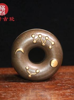 古玩老铜器医用铃铛虎撑八卦日月星辰纯铜虎撑铃铛药师铃铛手把件