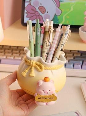 可爱小猪笔筒摆件诸事顺利办公室桌面工位情绪稳定装饰品生日礼物