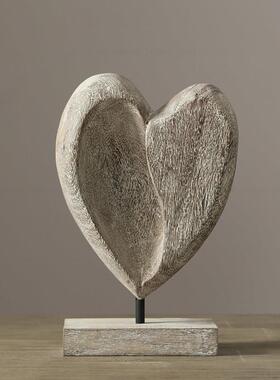 迦乐家居 北欧乡村 Pattaya手工原木雕刻 爱心造型桌面摆件