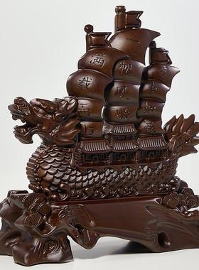 一帆风顺帆船摆件实木客厅办公室酒柜装饰品店铺公司开 业乔迁礼