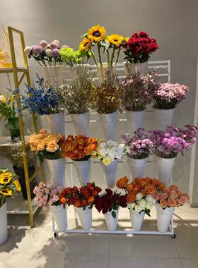 鲜花店花架大号花店花架可移动铁艺多层鲜花展示架塑料花桶架子
