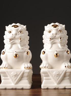 镇宅招财客厅电视柜狮子摆件一对新中式家居装饰品玄关吉祥工艺品