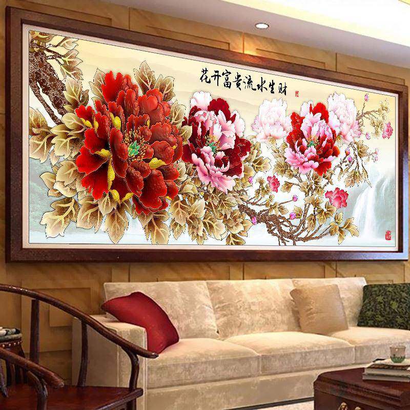 新款5D客厅满钻钻石画花开油画富贵砖石秀大幅贴钻十字绣,淘宝优惠券,粉丝福利购,淘宝优惠卷