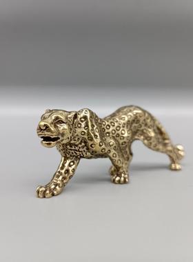 创意纯黄铜实心一路暴发金钱豹手把件挂件古玩摆件随身把玩收藏品