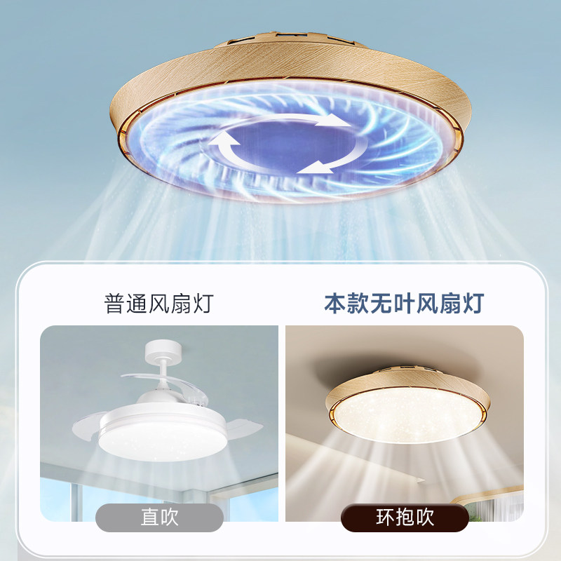 榆艺无叶风扇灯卧室吸顶灯新款隐形静音全光谱护眼电扇一体灯具,淘宝优惠券,粉丝福利购,淘宝优惠卷