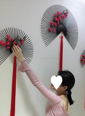 新中式壁饰铁艺壁挂扇子客厅餐厅墙面装饰墙上装饰品创意墙壁挂件