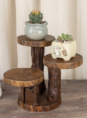 优选泰国实木雕刻个性复古办公书桌面多肉架异形阶梯阳台装饰花架