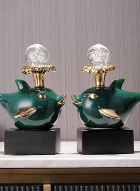 创意海豚喷水摆件软装装饰品电视柜酒柜玄关家居轻奢乔迁新居礼品