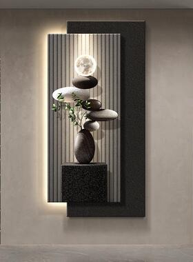 石来运转玄关装饰画现代轻奢寓意好挂画高级感入户正对门墙壁灯画