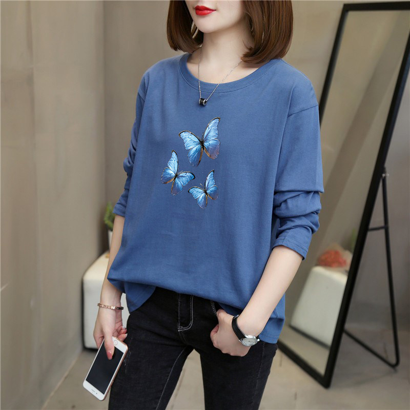 纯棉长袖t恤女装2025年新款春秋装宽松显瘦大码女士打底衫上衣服