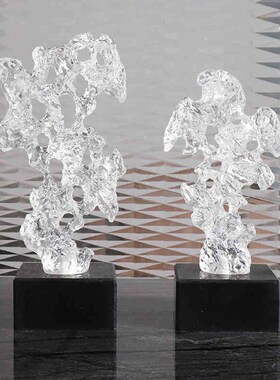 优选新中式创意透明太湖石摆件样板间玄关书房茶几电视柜酒店软装