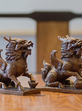 优选古铜官 铜麒麟摆件可配一对家居玄关装饰品客厅办公桌紫铜工