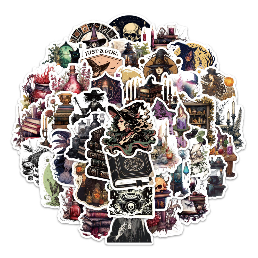 54张暗黑哥特女巫卡通贴纸装饰汽车行李箱手机壳贴画,淘宝优惠券,粉丝福利购,淘宝优惠卷