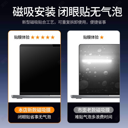 涂层适用苹果电脑保护膜macbookpro屏幕mac2025款m4笔记本macbookair14M5磁吸16air13贴15寸M3m4ar膜静电吸附 - 图1