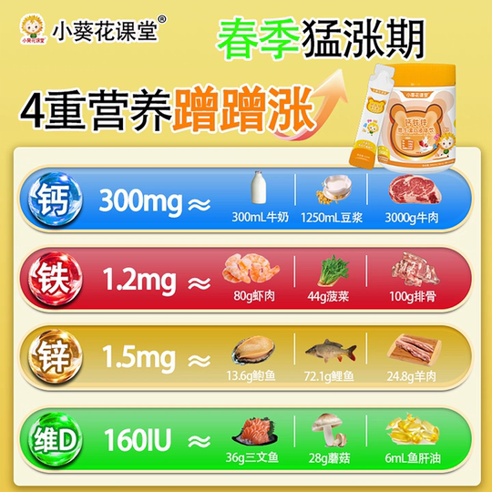 
Official Little Sunflower Classroom Vitamin AD Calcium Iron and Zinc Oral Liquid Three-in-One Baby Children and Adolescents Growth Calcium Replenishment