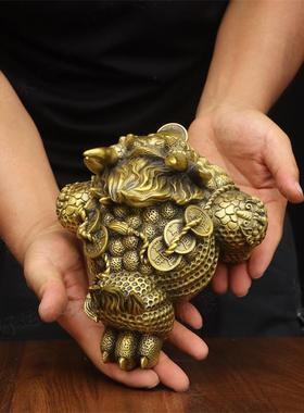 纯黄铜霸王金蟾三足蟾瑞兽摆件室内霸王金蟾八方来财金蟾装饰摆设